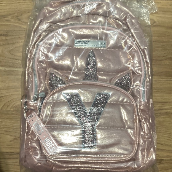 Justice Bags Justice Girls Rose Gold Unicorn Initial Backpack Pink